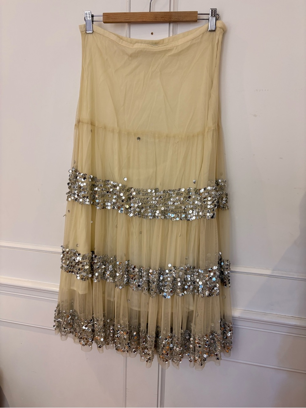Marciano ivory Maxi Skirt with Silver Sequin Bands